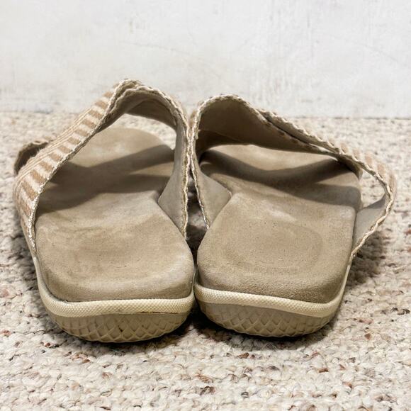 Women’s Sleek Bone Stripe Neutral Crisscross Comfortable Slide Sandals | 12W - Picture 4 of 9